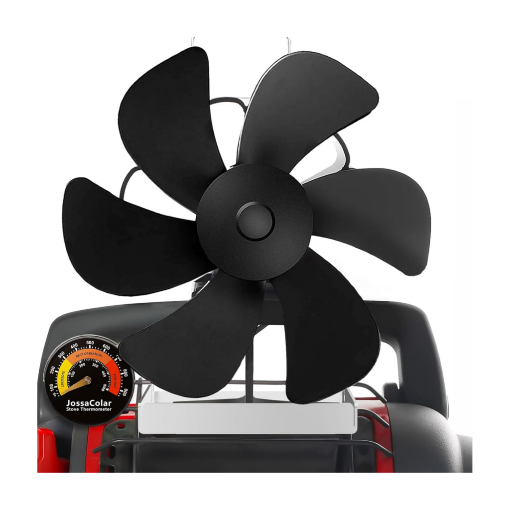 JossaColar Wood Stove Fan Compatible for Buddy Heater with Bracket and Thermometer Heat Powered Fireplace Fan Thermal Fan Outdoo
