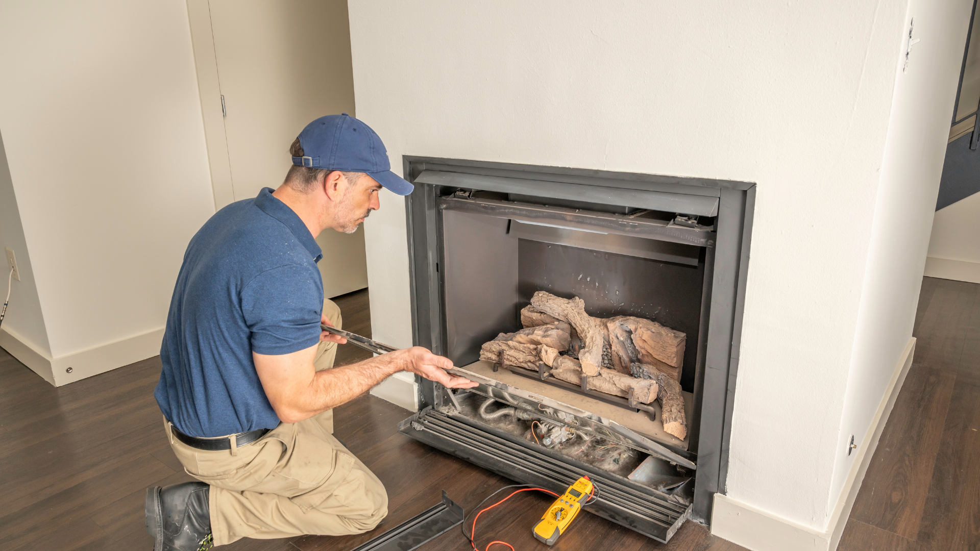Technician working on a gas fireplace by spates from Getty Images