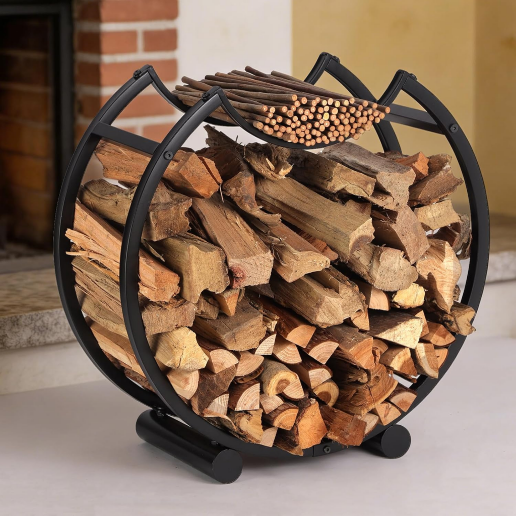 Yohsnor 23-Inch Indoor Firewood Rack - Durable Metal Log Holder for Fireplace Storage - Space-Saving Design, Perfect for Indoor & Outdoor Use - Rustic